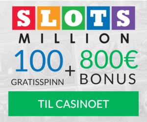 100 gratisspinn og 800 euro hos Slotsmillion i dag
